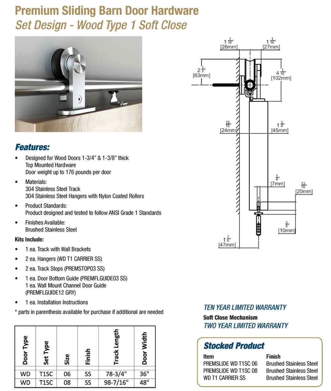 Barn Door Hardware Set Design Wood Type 1 Soft Close Doormerica