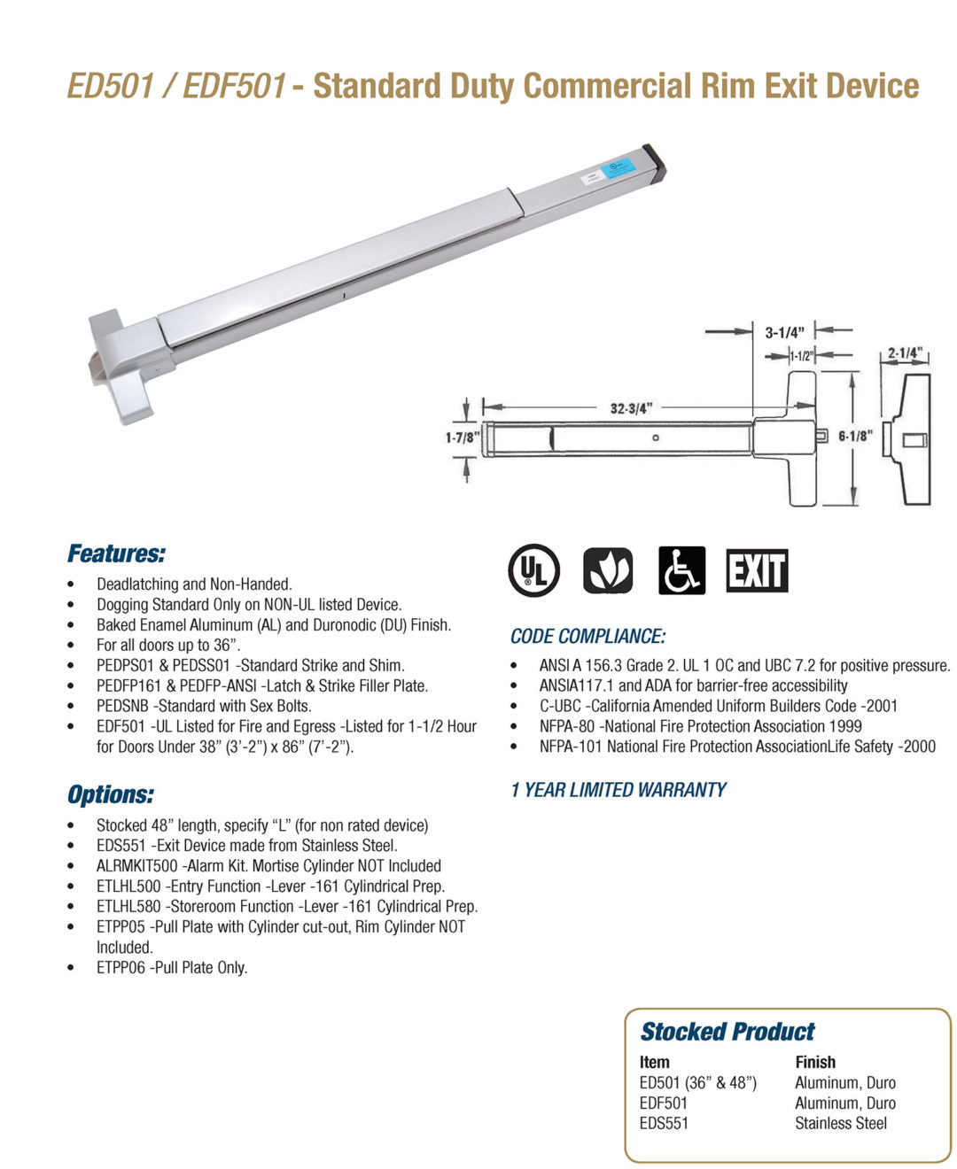 Exits – 500 Series Grade 2 – Doormerica Hardware