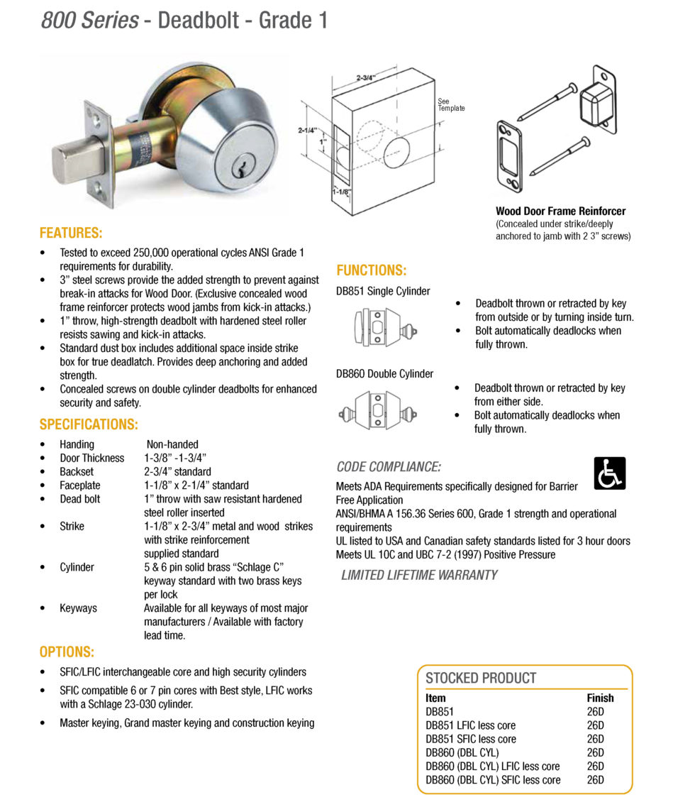 Locks 800 Series Deadbolt Grade 1 Doormerica Hardware
