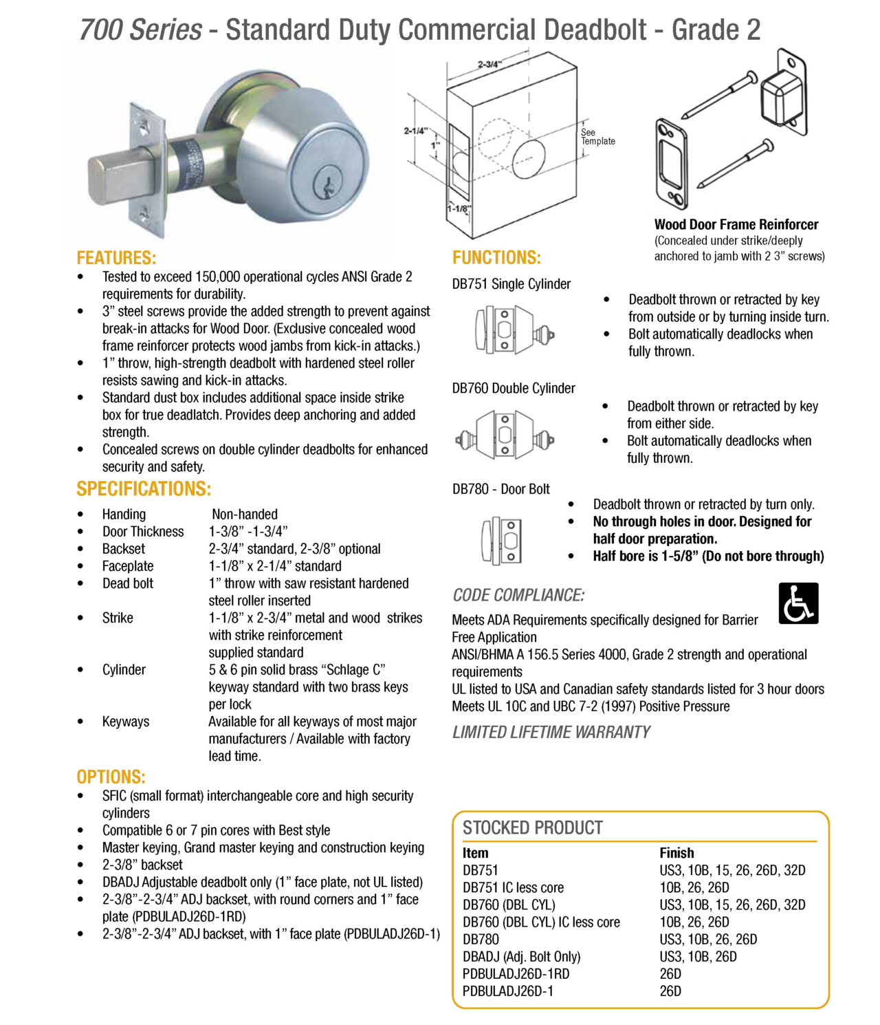Locks 700 Series Deadbolt Grade 2 Doormerica Hardware